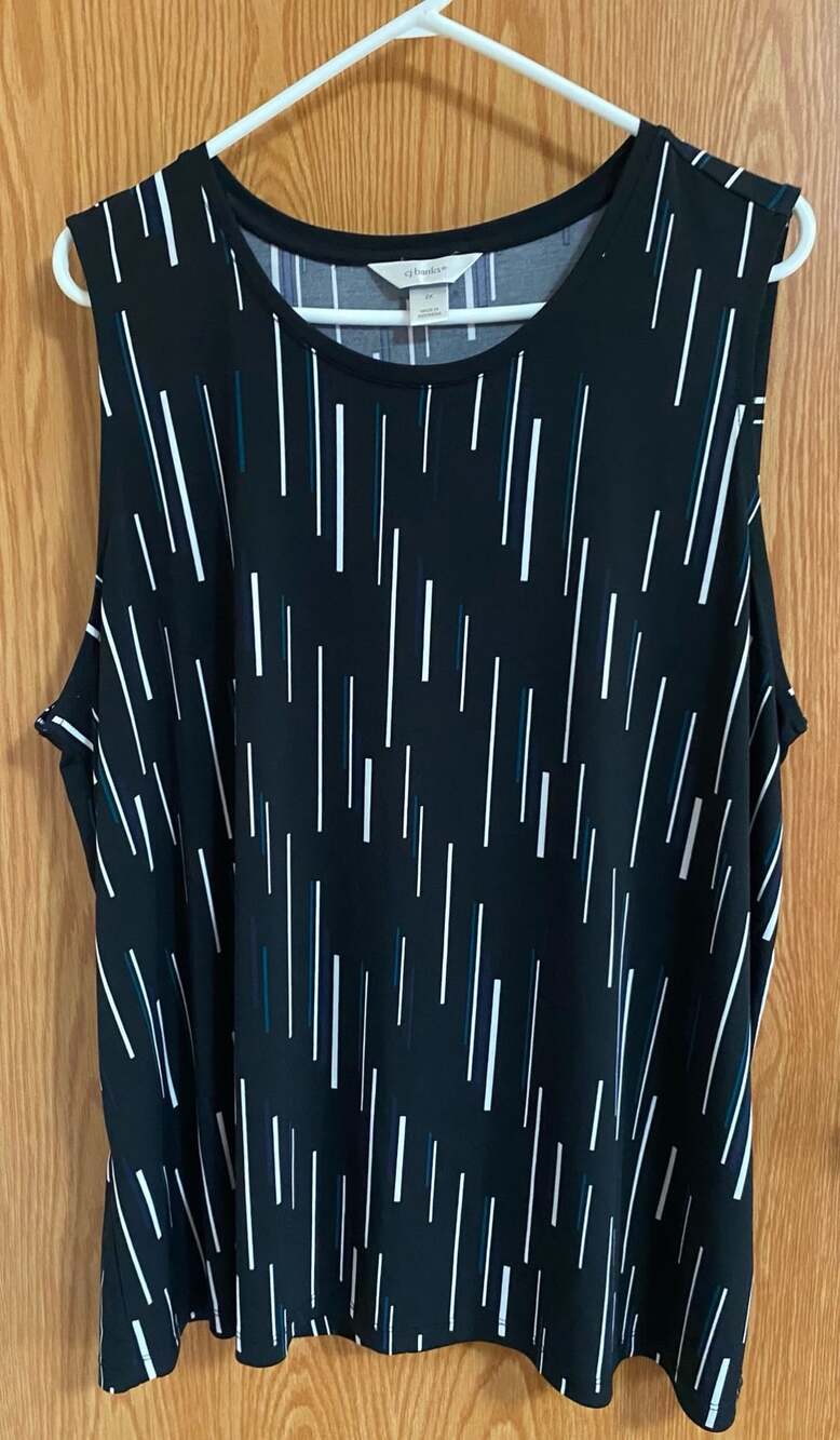 Cj Banks Tank Top Size 2X Black Abstract Vertical Stripe Sleeveless